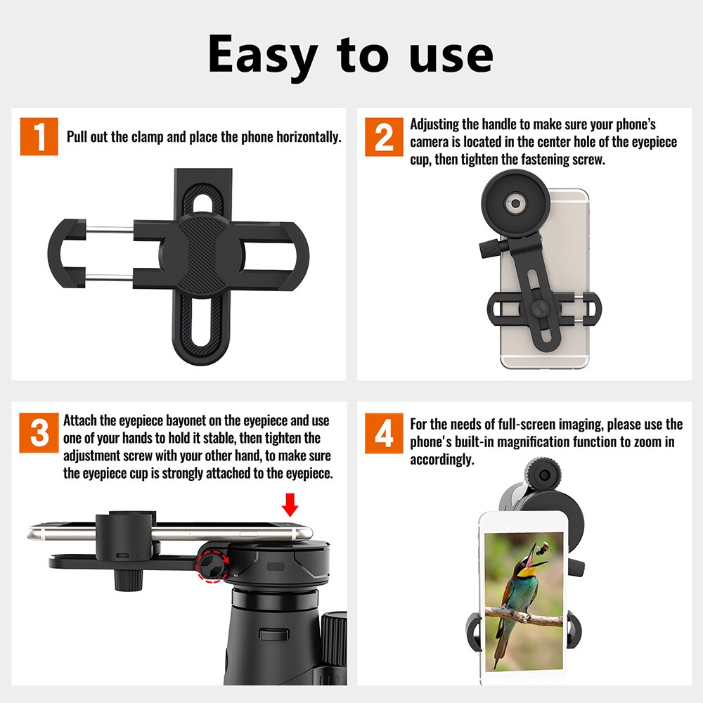 Universal Phone Clip Quick Mount Phone Holder Phone Adapter Mount with Adjustable Clip for Telescope Compatible with Most Phone
