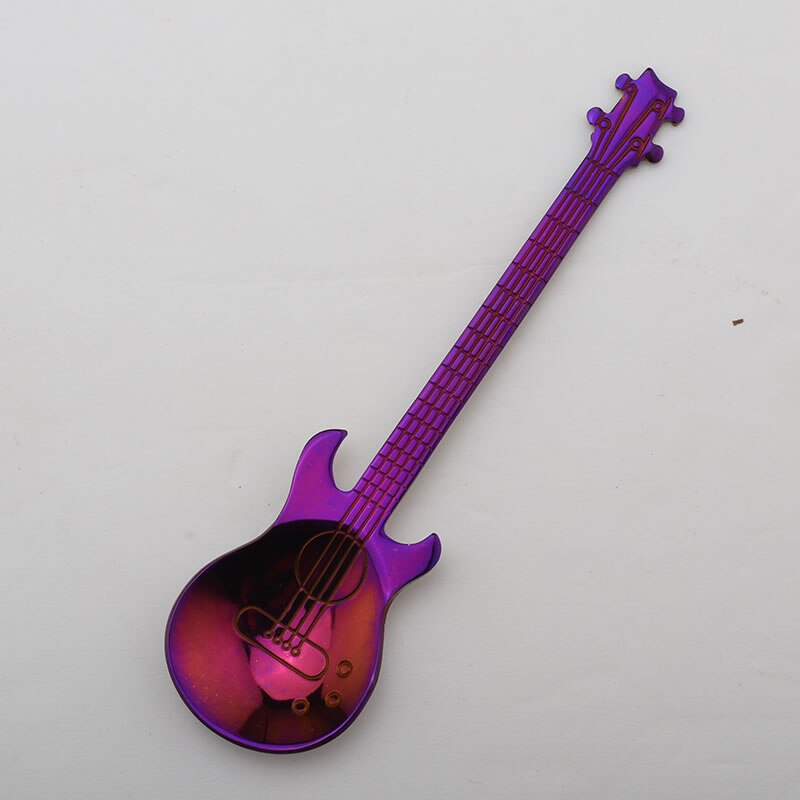 Cuchara de guitarra de acero inoxidable, cuchara agitadora para café o té, cuchara pequeña para música, cuchara para helado, vajilla creativa para el hogar o la cocina: Purple