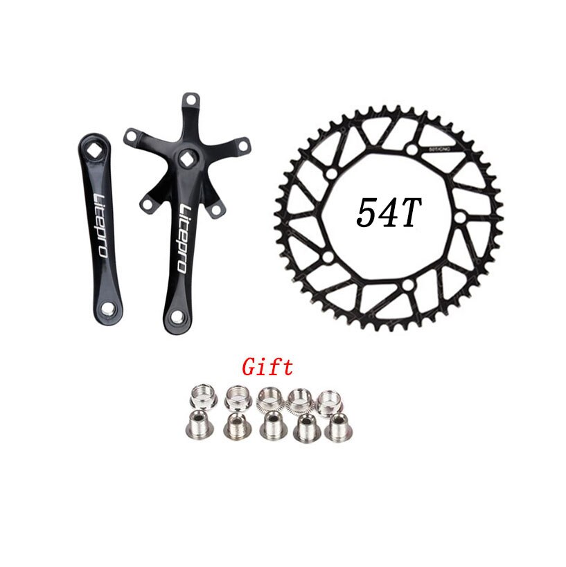 Litepro bicicleta plato único integrado platos y bielas con cadenas manivela 50T 52T 54T 56T 58T BCD 130mm plegable bicicleta piezas de bicicleta: 54T Black