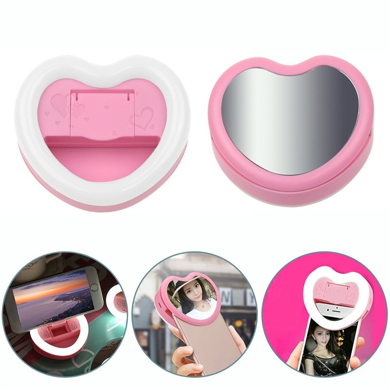 Anillo de luz para Selfie recargable con espejo grande, soporte para teléfono, para IPhone, Smartphone, Huawei, Xiaomi