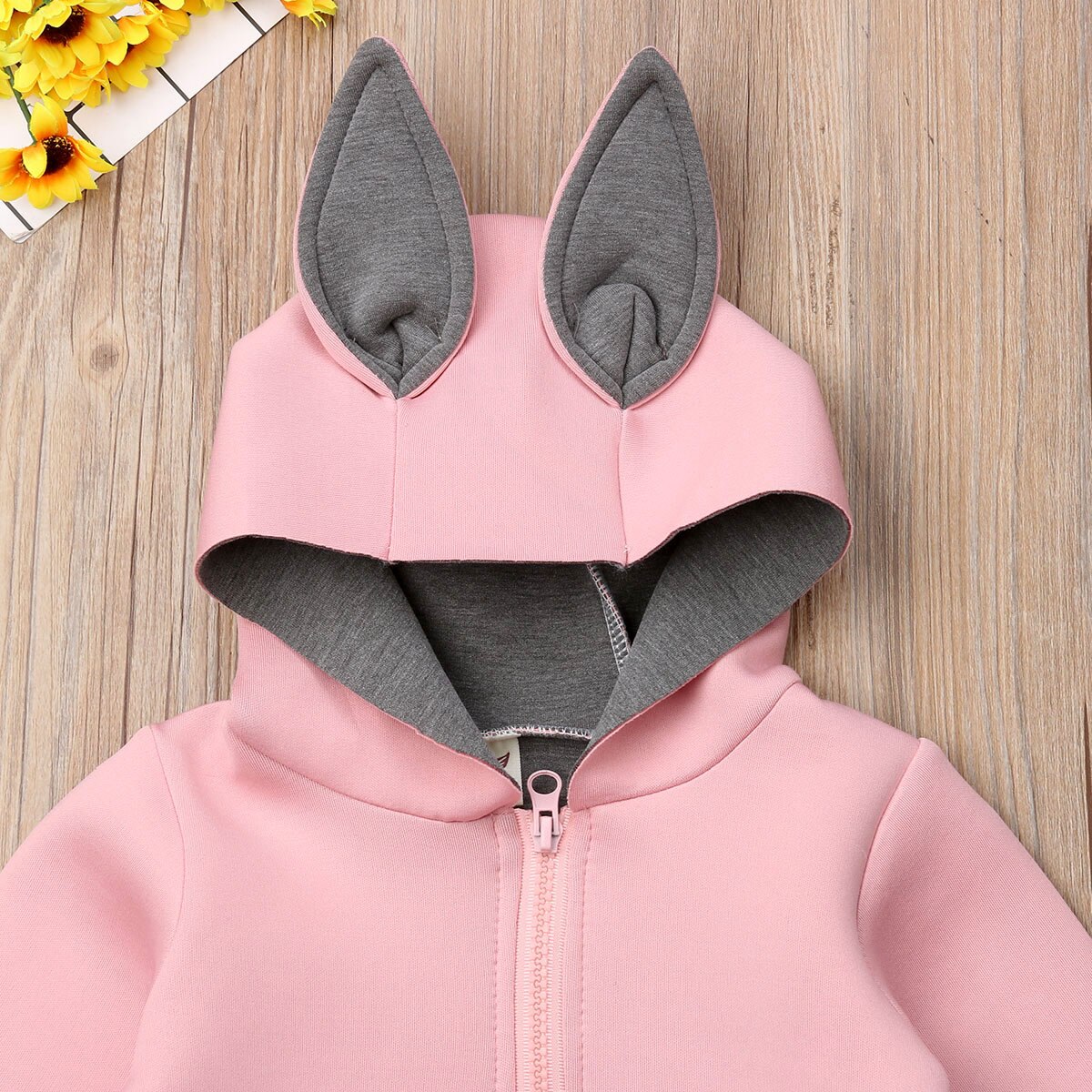 Baby Meisje 3D Cartoon Konijn Oor Patchwork Rits Hoodies Jas Ruche Herfst Winter Jas Uitloper Baby Meisje Kleding