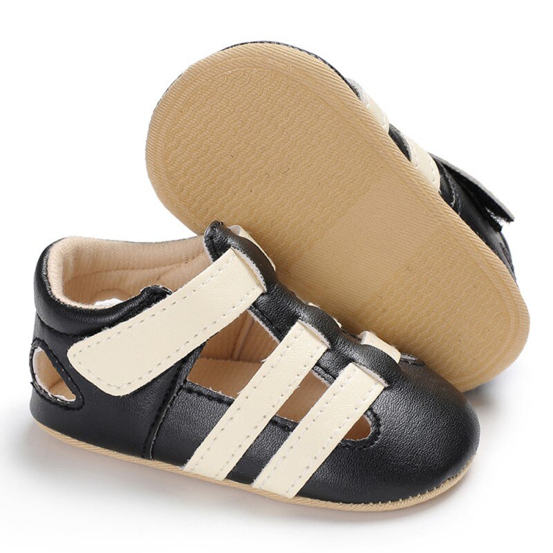 Summer Children's Shoes Kids PU Boys Baby Solid Breathable Buckle Hook Loop First Walker Walking Shoes