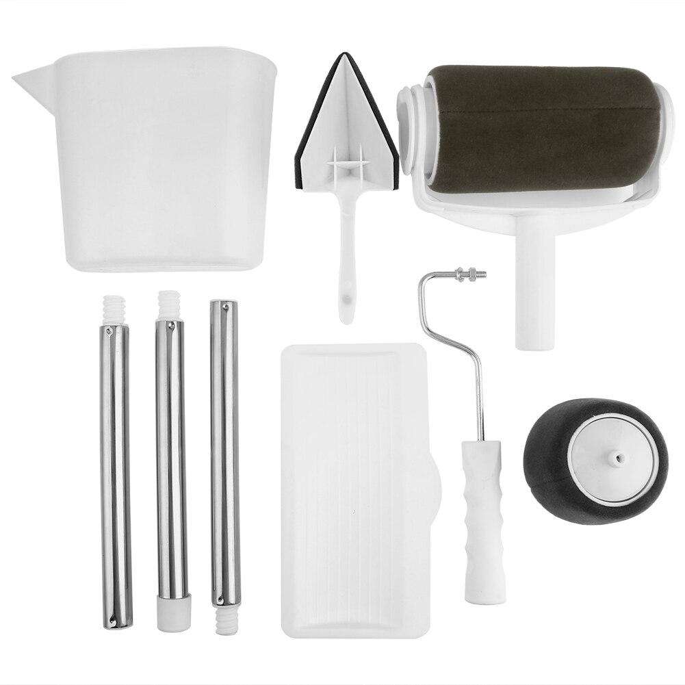 8pcs/set Wall Decorate Paint Roller Brush Set Multifunctional Paint Runner Pro Roller Brush Kit Home Repack Tool: 8pcs set White