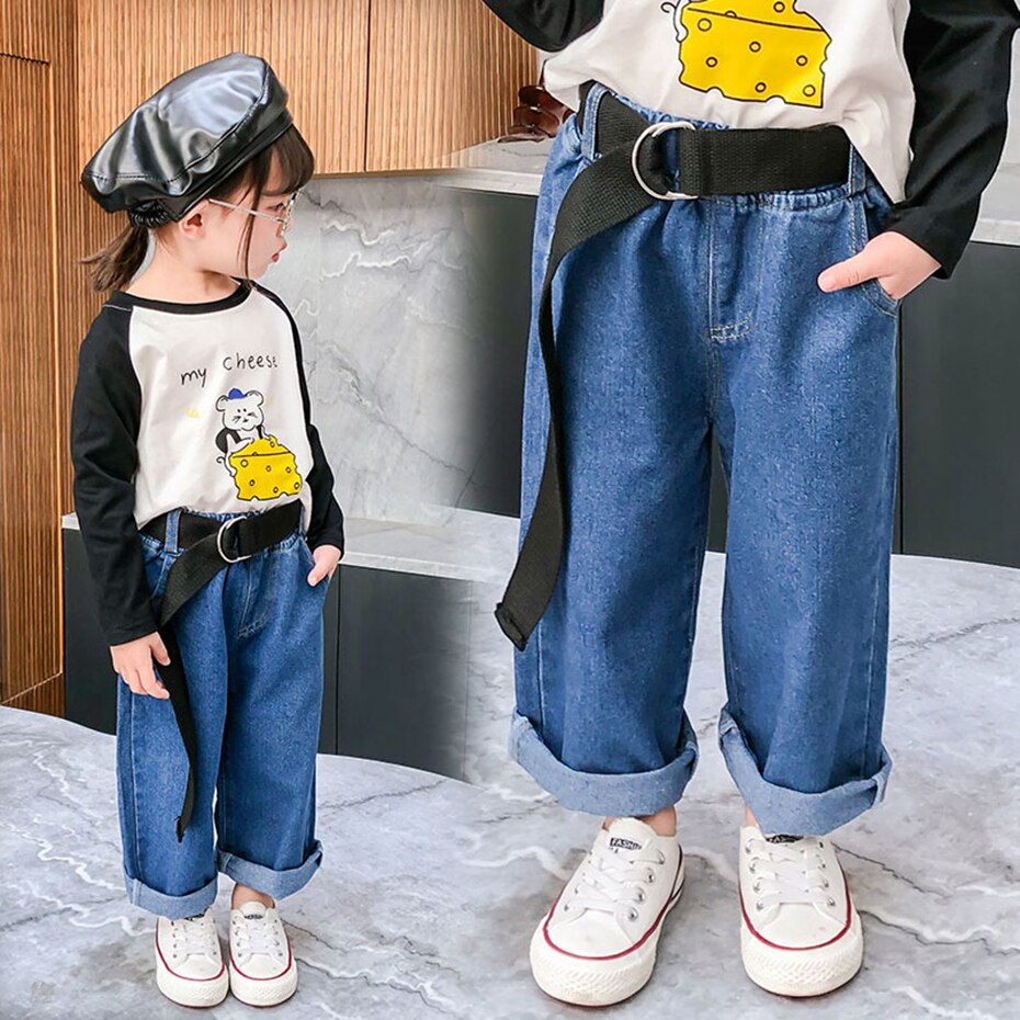 Baby Jeans Belt Jeans For Girls Casual Style Kids Jeans Girls Spring Autumn Kid Clothes