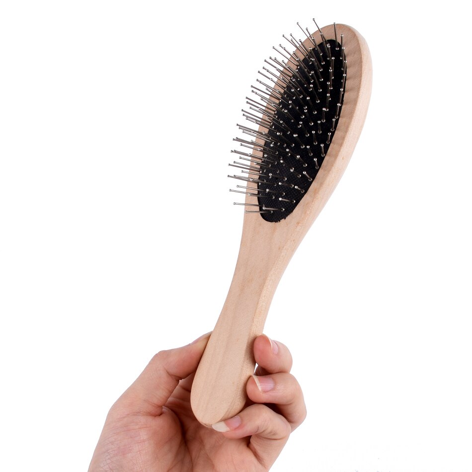 Wooden Handle Massage Hair Brush with Metal Pins Massage Hair Comb With White Air Cushion SY17D5