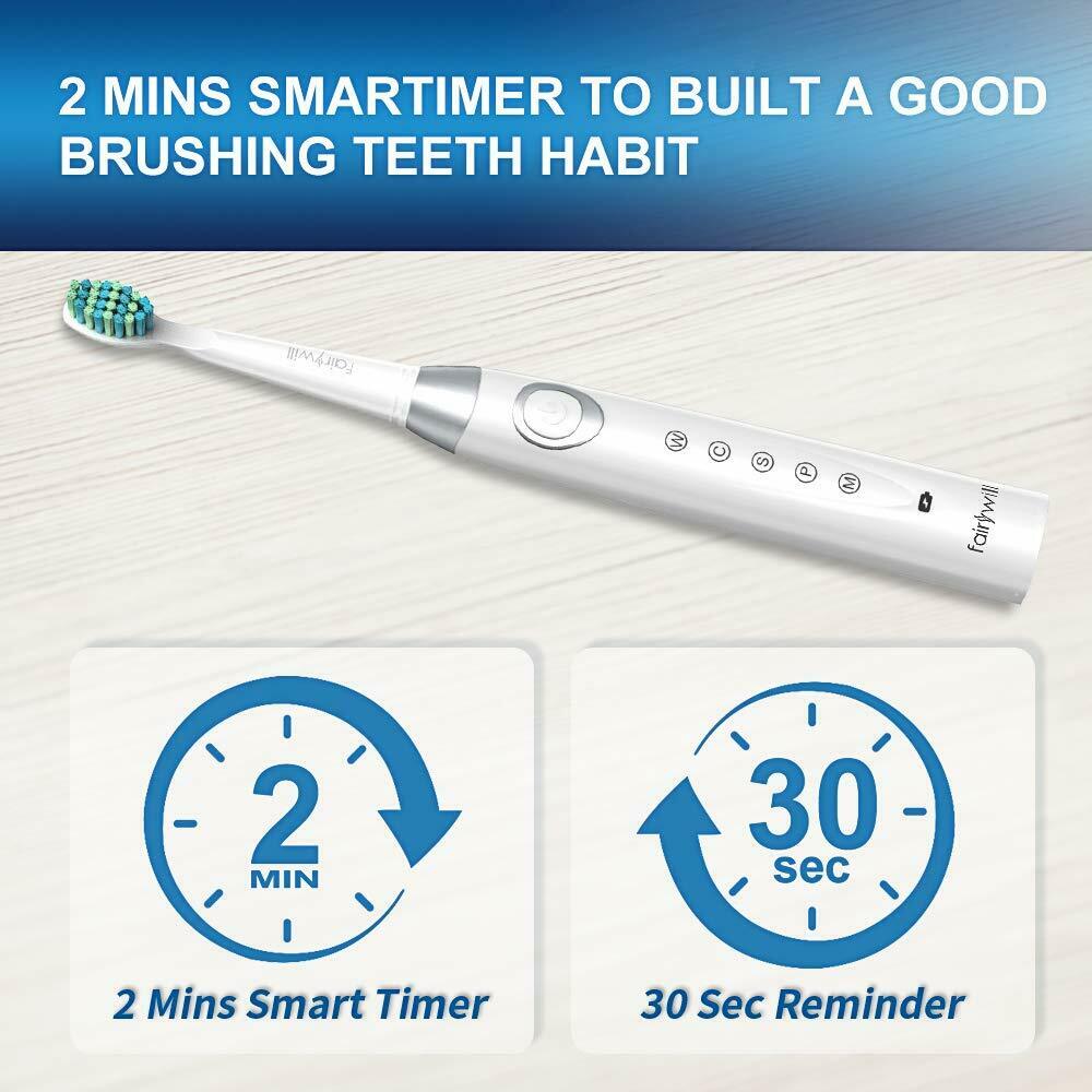 Fairywill FW508 Sonic Electric Toothbrush Rechargeable Replacement Heads Smart Timer Brush 5 Modes Fast Charge Tooth Brushes