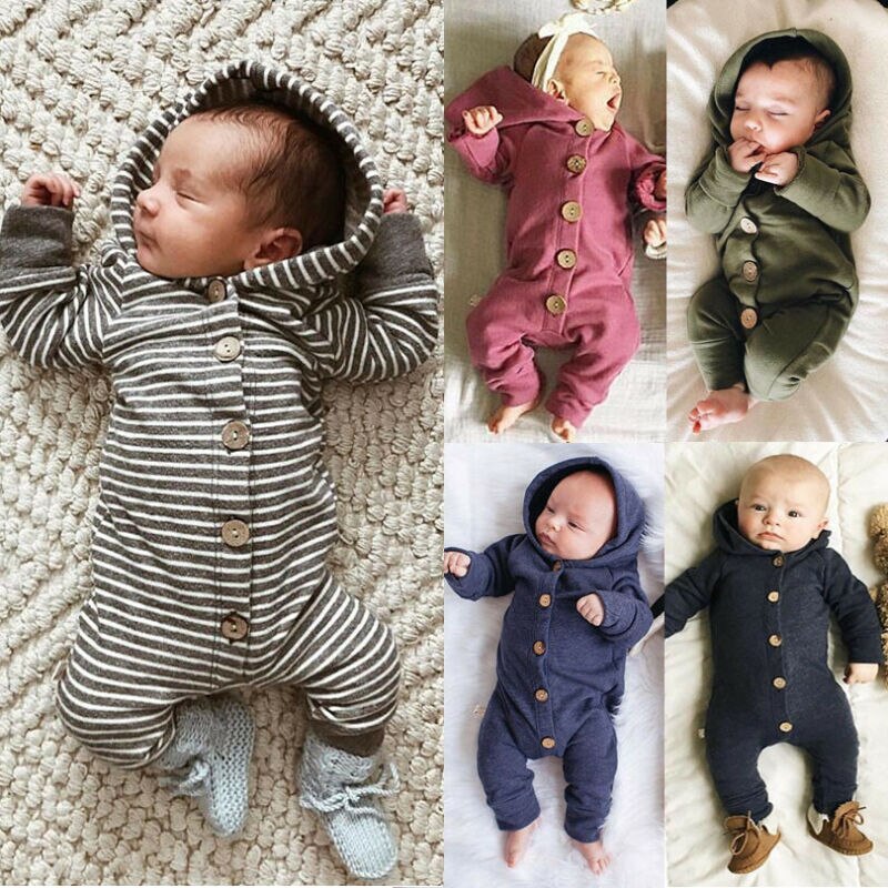 0-24M Lente Autumnbaby Romper Kids Jongens Meisjes Infant Hooded Solid Rompertjes Jumpsuit Lange Mouwen Kleding Outfits