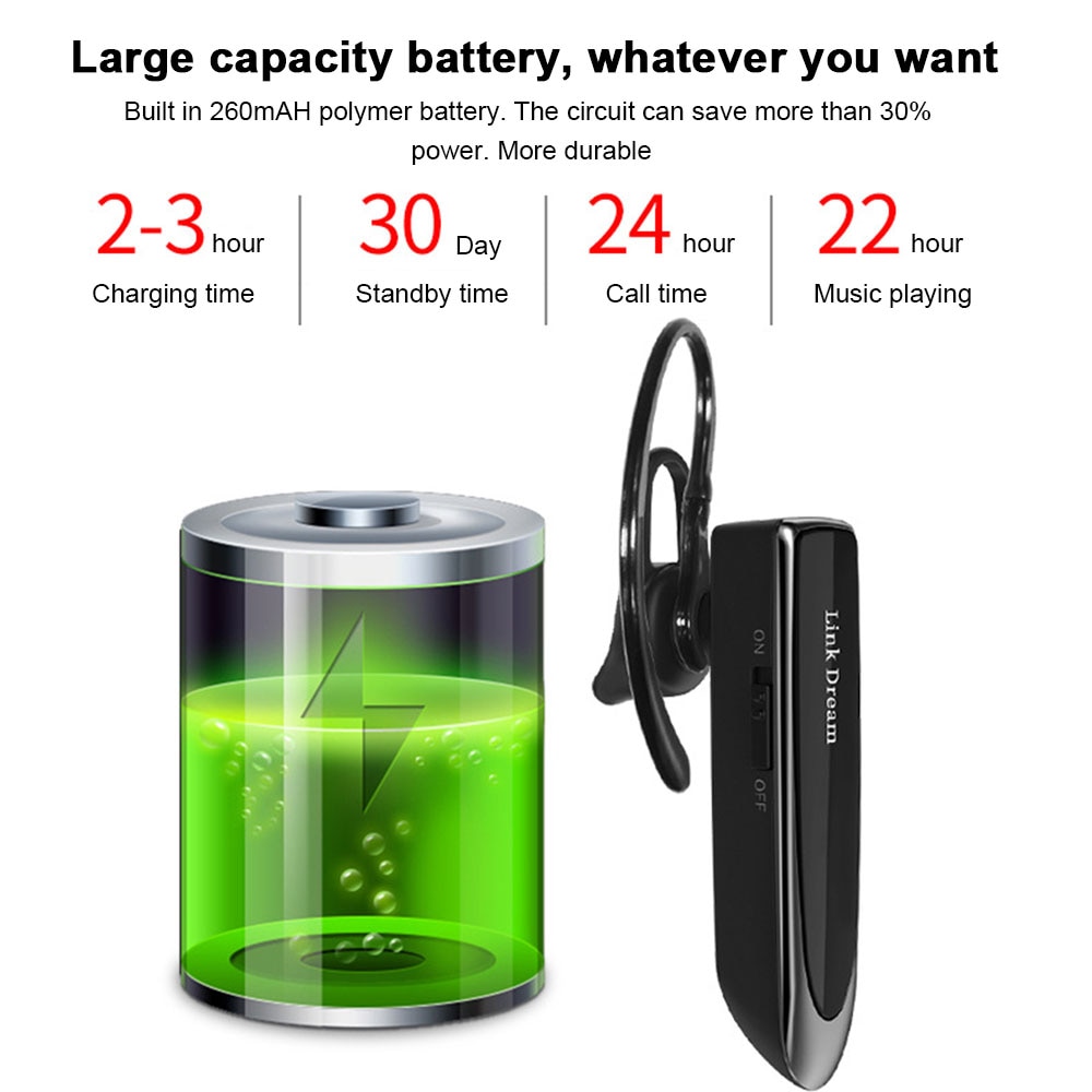 Link Dream LC-B41 Bluetooth Hoofdtelefoon Draadloze BT4.1 Business Headset Mini Smart Koptelefoon Handsfree Met Microfoon Voor Iphone Xiaomi