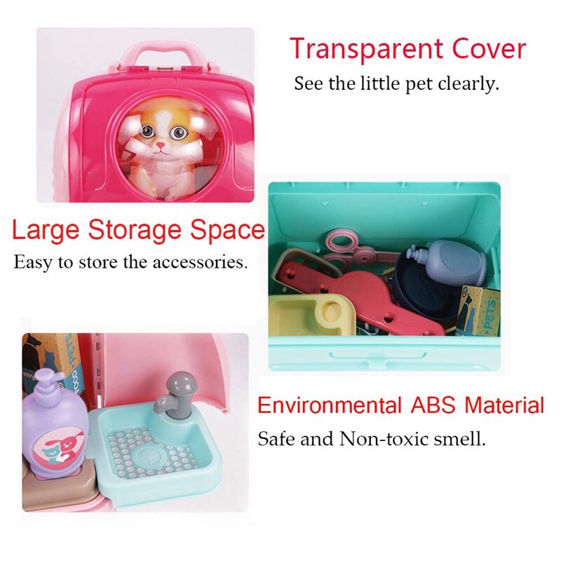 Kids Pet Pretend Play Toy Playset Simulation Portable Backpack Pet Care Toy Early Age Development Educational Toy