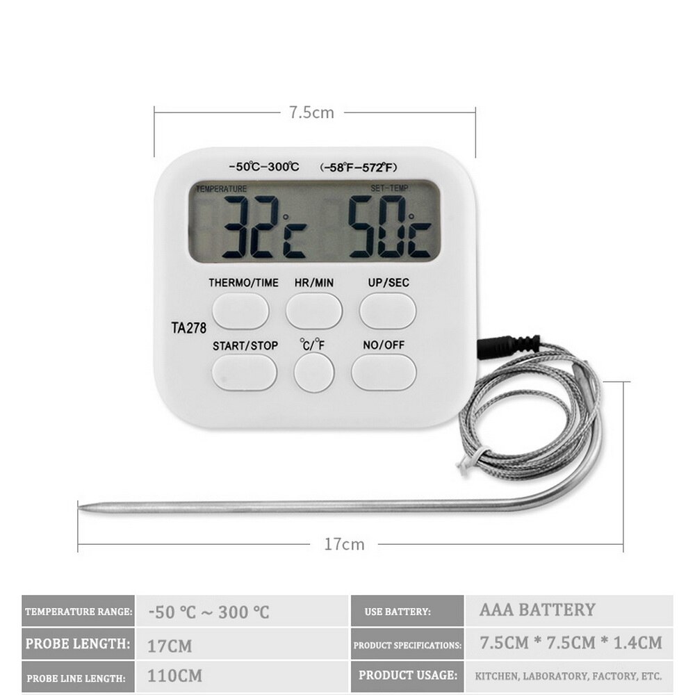 1 stk digital ovn termometer køkken mad madlavning kød grill sonde med timer vand mælk temperatur madlavning køkkenredskaber: Default Title
