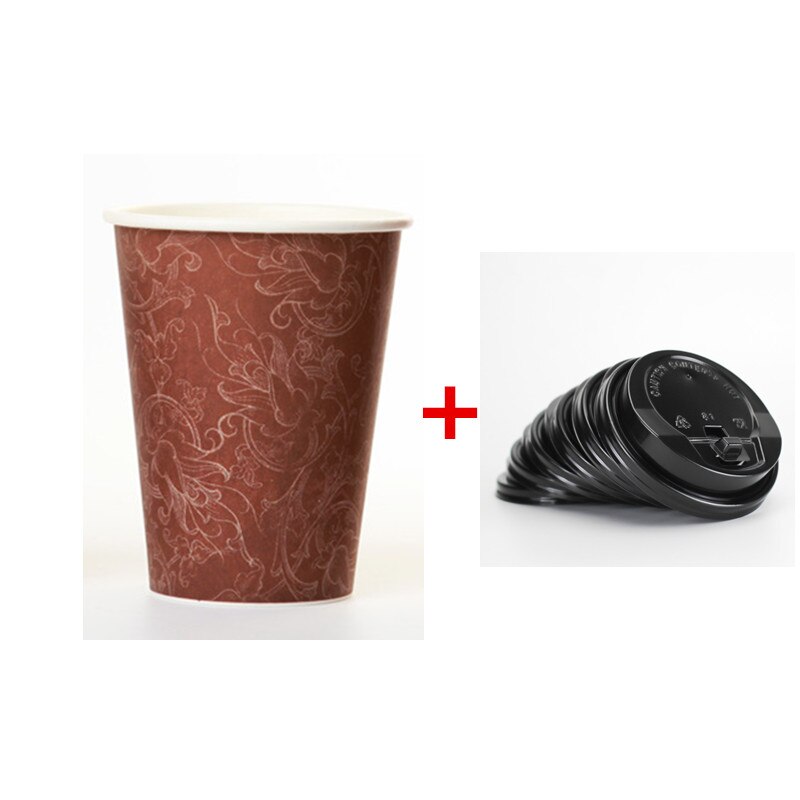 50 stuks Wegwerp koffiekopje bloem patroon dik papier cups drankjes sap drank verpakking cups takeaway pakketten met deksels: cup and black lid / 250ml 8OZ 50pcs