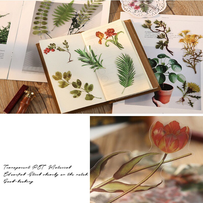 Lote de 12 unidades de pequeñas plantas frescas de la serie Coloffice Flower, pegatinas decorativas con forma especial para artículos de papelería, 1 unidad