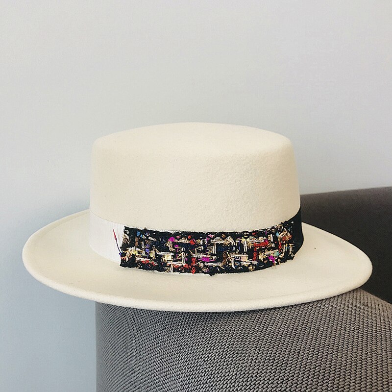 Witte zwarte winterhoed dames jazzhoed band wol panamahoed fader fedora hoed kerk kentucky derby jurk sombrero vrouw