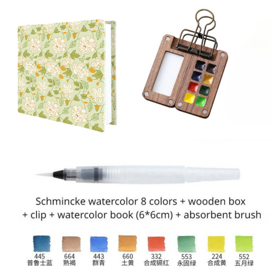 Portable Travel Watercolor Set Schmincke Watercolor 8 Colors Mini Walnut Paint Box Sketchbook Student Outing Art Supplies: Blue