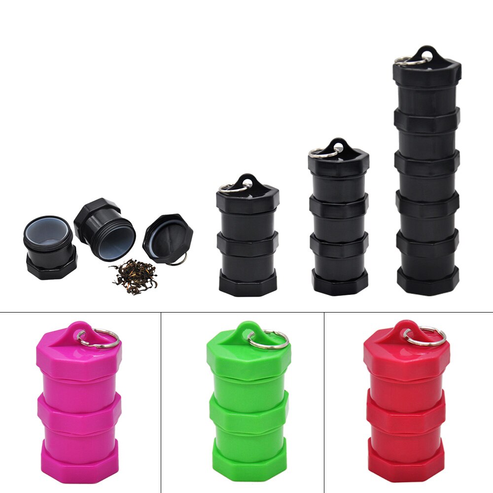 Zwart Plastic Pillendoosje Drug Case Luchtdicht Geur-Proof Stash Pot Met Metalen Ring Kruid Container Storage Case