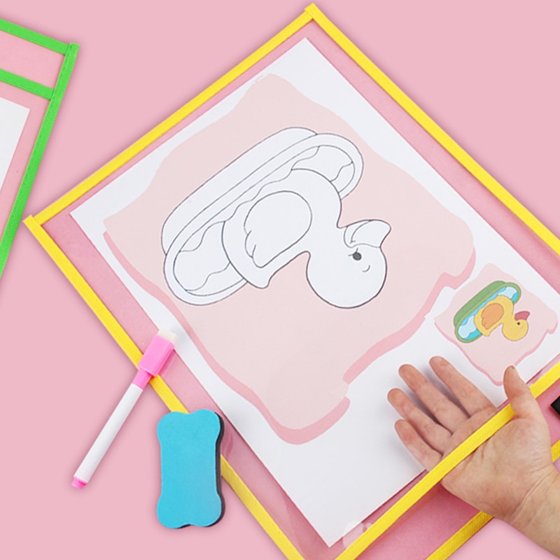 Transparent Dry Erase Pockets Whiteboard Markers File Write Dry Wipe Board for Teaching Supplies Wipe Drawing Dry Erase Board