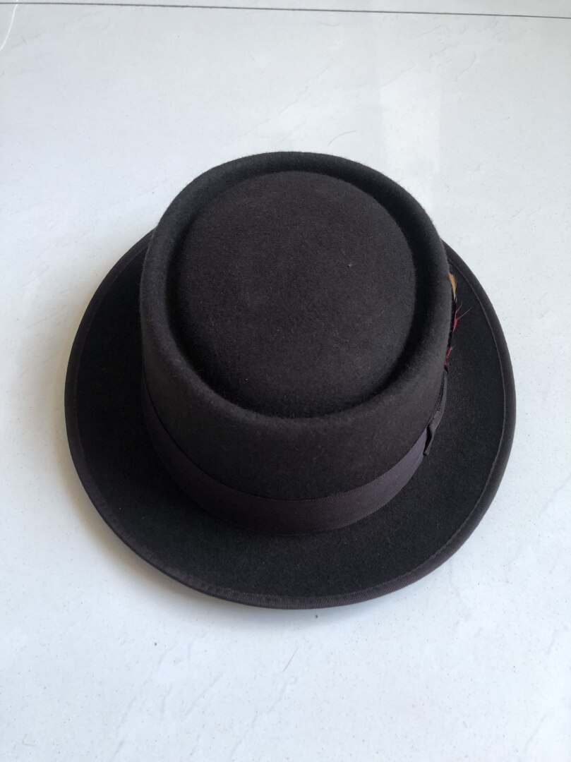 X3000 Wool Cake Small Brim Hat 100% Wool Felt Crushable Unisex Porkpie Fedora Hat Curved Brim Autumn Winter Pork Pie Hat