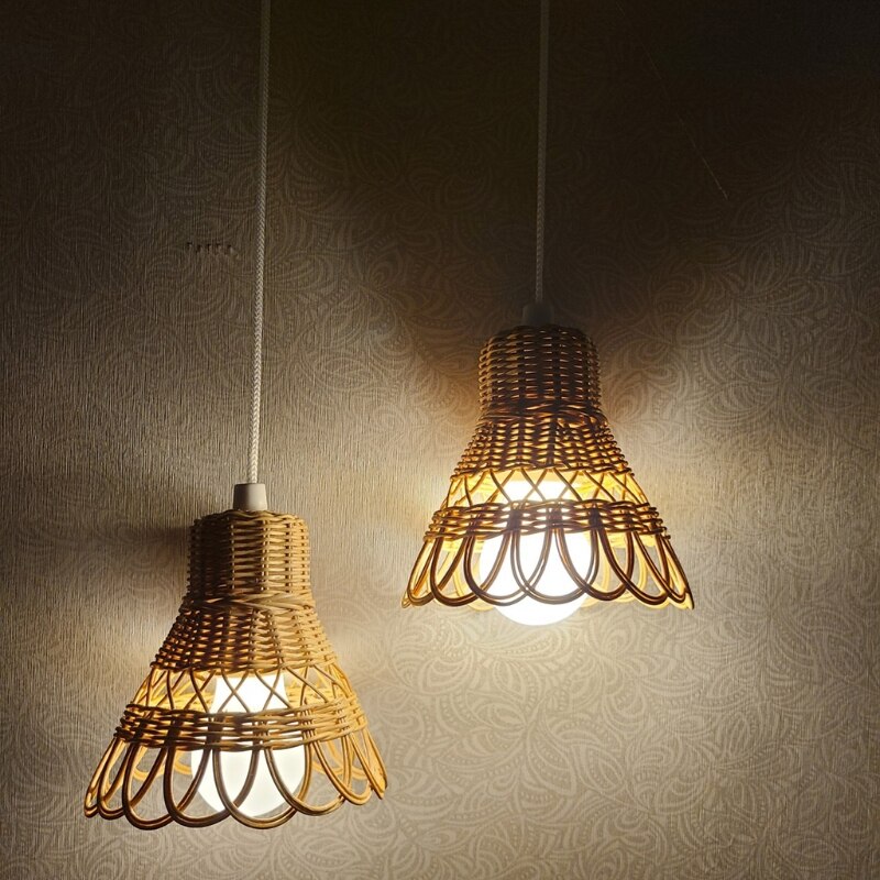 Hand-woven Natural Rattan Lampshade Chandelier Hanging Light Shades for Bedroom Living Room Homestay