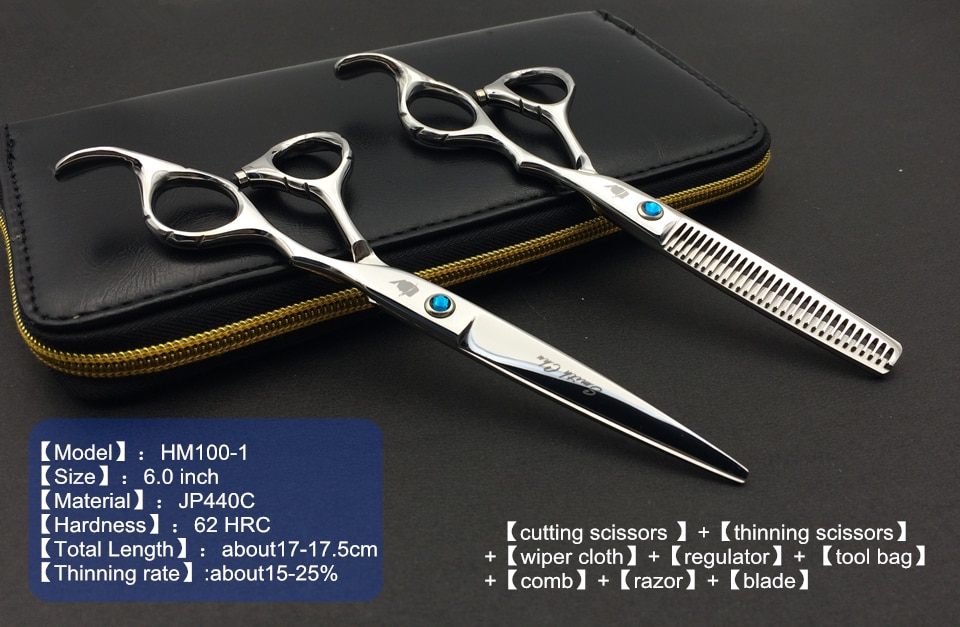 Smith chu-Juego de tijeras de peluquería profesionales, 6,0 pulgadas, 62HRC, corte recto y adelgazante con peine, ropa, aceite