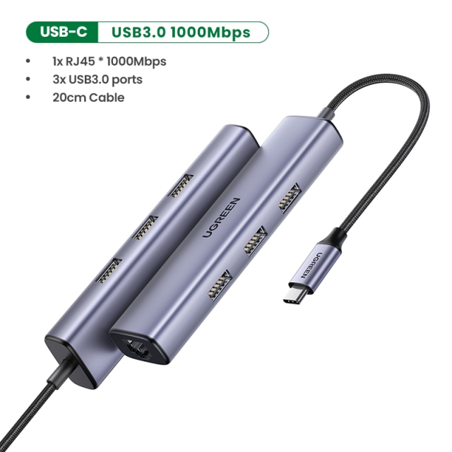 UGREEN scheda di rete HUB Ethernet USB da 1000Mbps per Computer portatile Xiaomi Mi Box adattatore Ethernet USB HUB Ethernet Lan USB: USB-C 1000Mbps