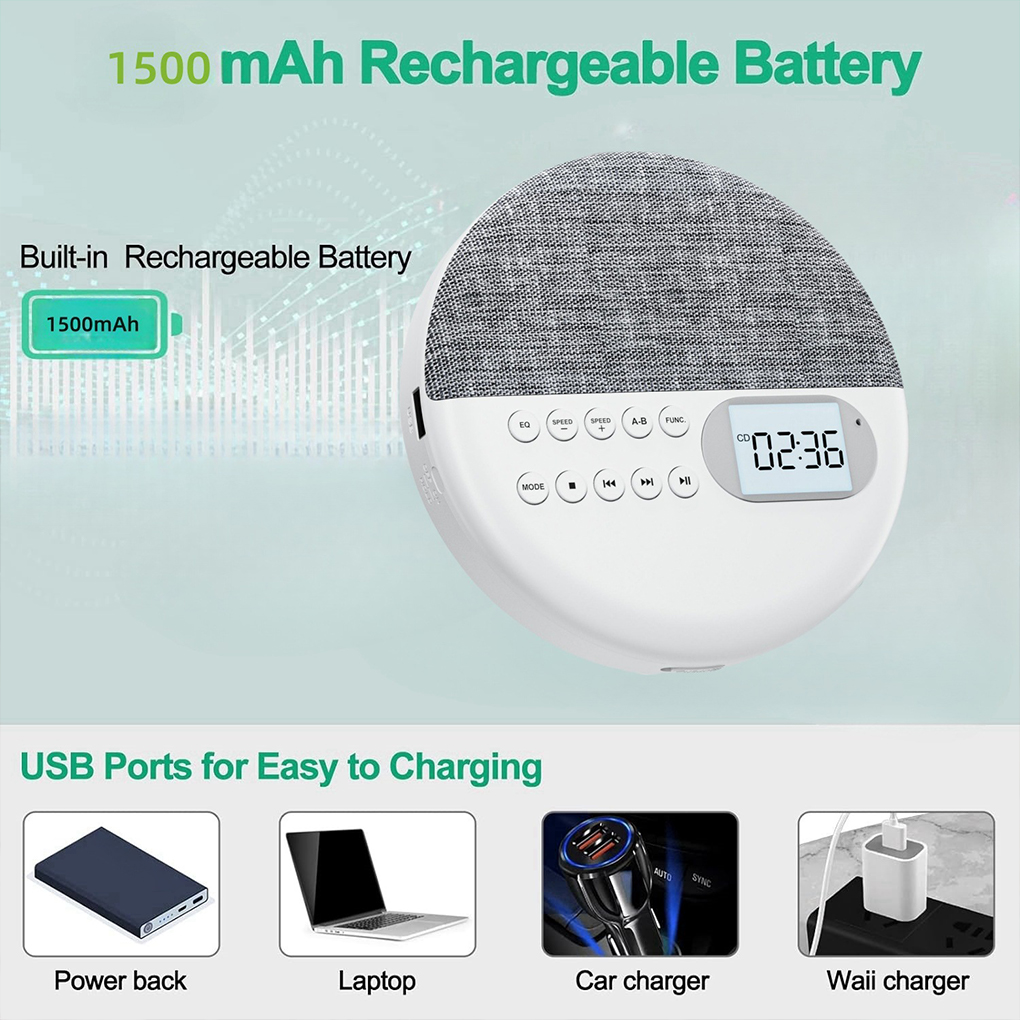 Multi-function Portable CD Player Two-way Bluetooth5.0 Speaker MP3 Player With Anti Skip Protection Dual Stereo CD Music Walkman