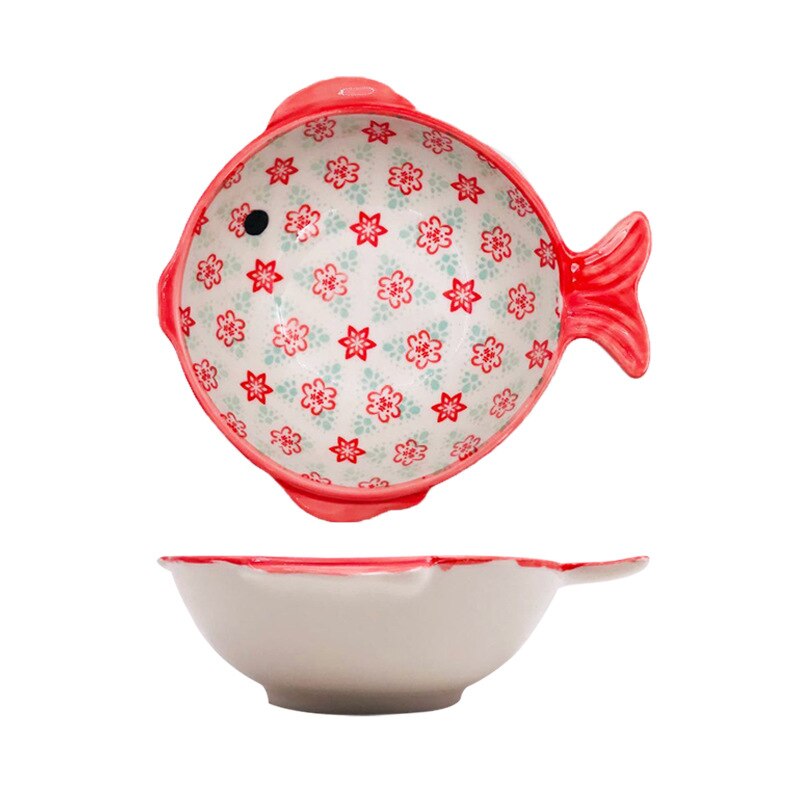 Ceramic Cutlery Fish-shaped Glaze Under The Color Plate Bowl Japanese Cartoon Irregular Bowl Plate Tableware: Bowl (Red)