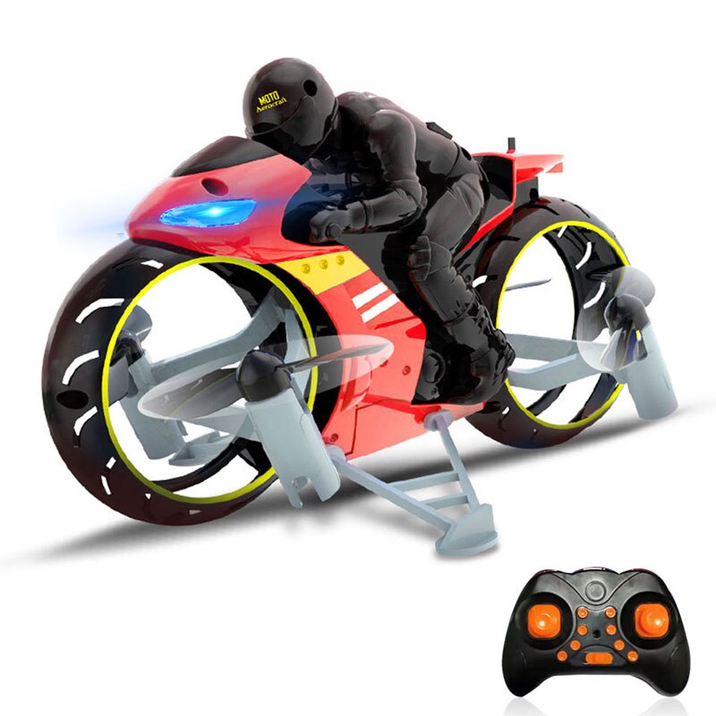 Rc land-air dual mode flyve motorcykel legetøj fjernbetjening fire-akset motorcykel fly crash-resestant: Rød