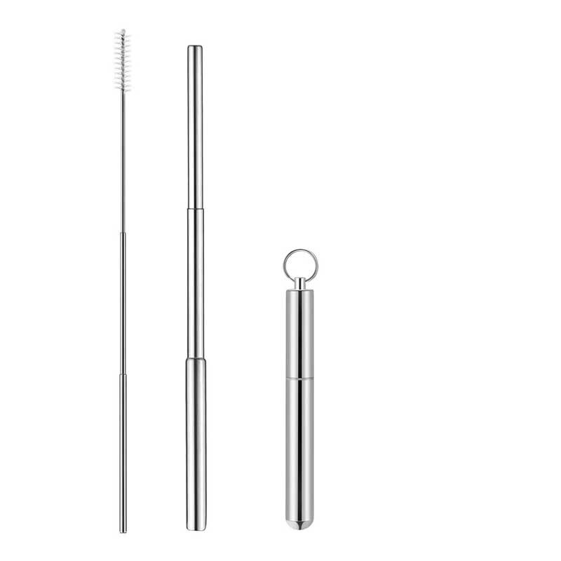 Portable Metal Straw Reusable Telescopic Travel Straw With 1 Brush& Storage Case Stainless Steel Drinking Straw Bar Accessories: Silver