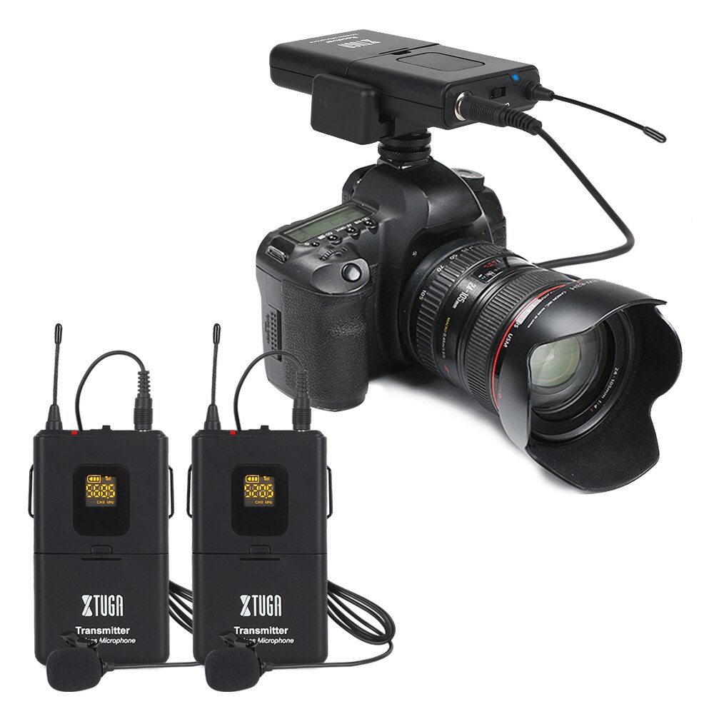 XTUGA Camera Microphone UHF Wireless Lavalier Microphone UHF lapel Mic with 30 Channels for SLR Camera,DV,Camcorder: Default Title
