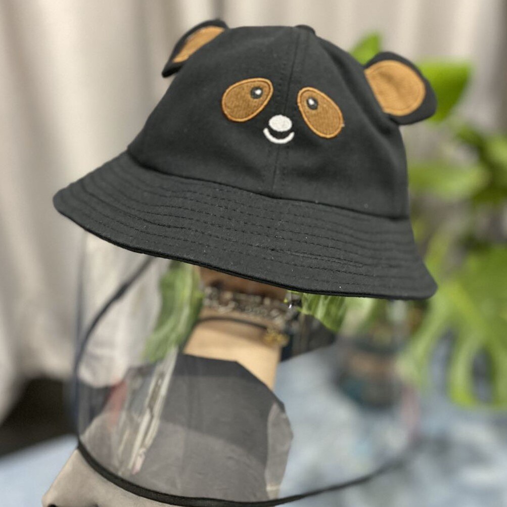 Kids Children Cute Cartoon Bear/Mouse Anti Saliva Anti Droplet Dust-proof Safe Protective Hats with Clear Full Face Cover Shield: Black Bear