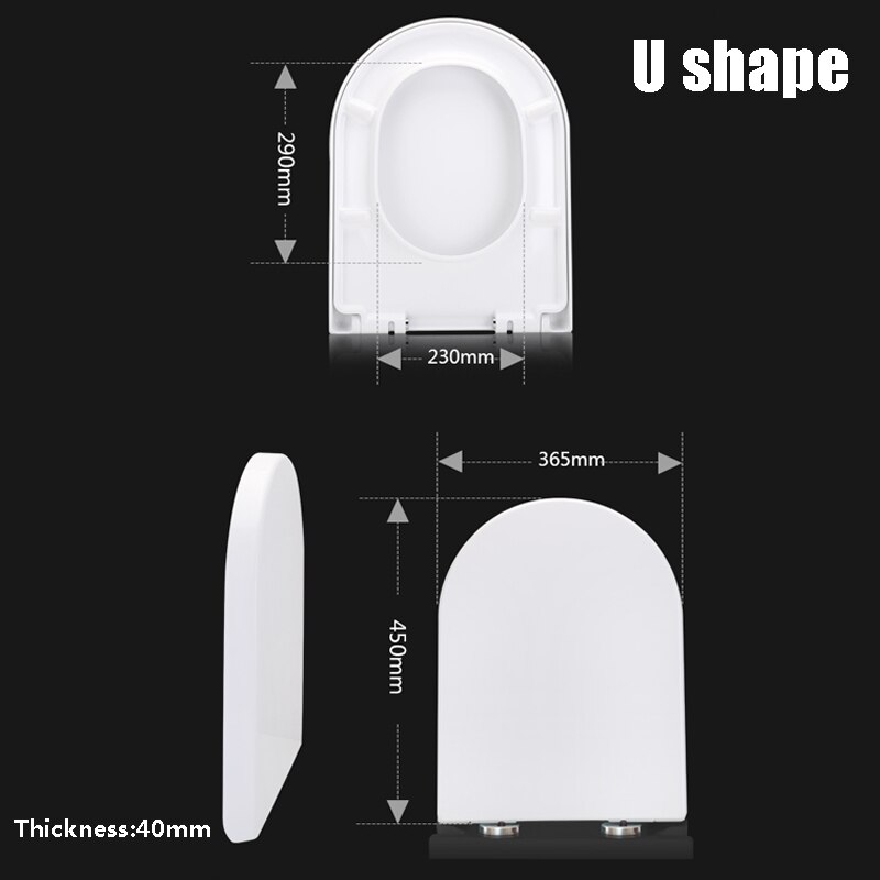 PP Universal Slow-Close Toilet Seat Lid Cover Set Thicken Replacement Antibacterial Square Round O/V Type Toilet Seats