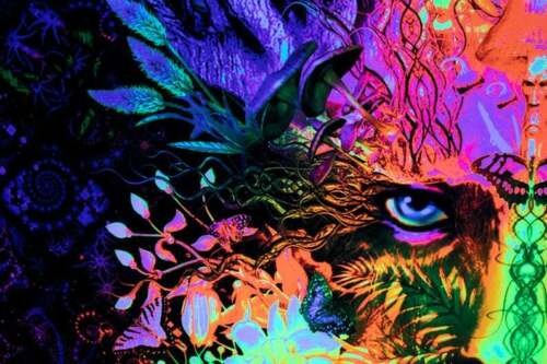 Psychedelic wall tapestry, Uniqued Art Nature Custom Fluorescent Glow Psytrip