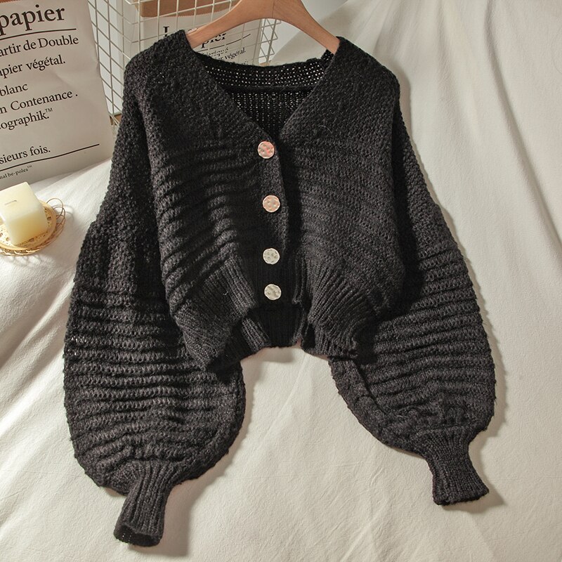 Gagarich kvinner genser løs kort strikket cardigan femme høst koreansk stil korte langermede v-hals uformelt topper