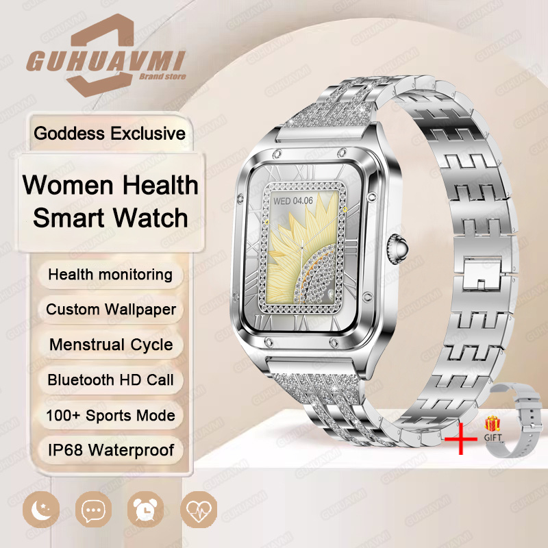 Reloj inteligente ultrafino de lujo para mujer, pantalla completamente táctil, frecuencia cardíaca, resistente al agua, rastreador de actividad/deporte, 2024: Multicolor