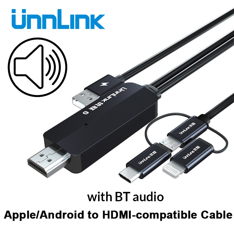 Unnlink USB to HDMI-compatible Mirror Cast Convert Cable with Audio MHL for iPhone iPad Lighting Android Phone Mi Micro USB