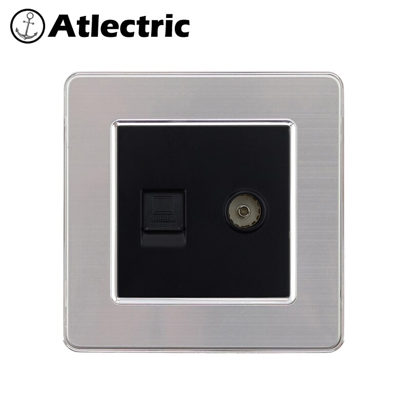 Atlectric ordinateur Port TV prise coaxiale Rj45 Ethernet prise murale Double Rj45 Port prise panneau en acier inoxydable douille,prise maison