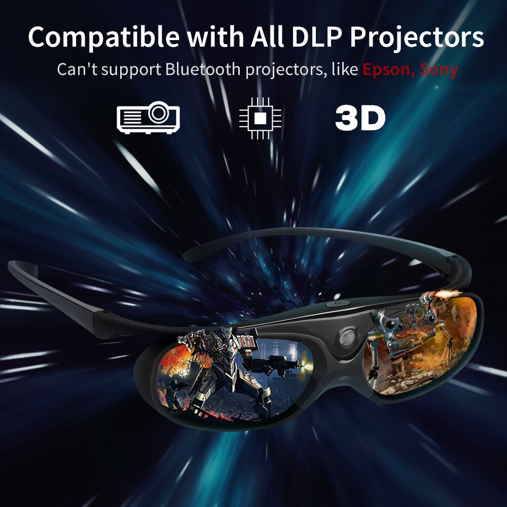 Active Shutter DLP Link 3D Glasses Compatible 96-144HZ With Optama /Acer/BenQ /ViewSonic/XGIMI DLP Link Projectors DLP 3D Ready