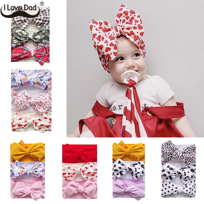 3 Pcs/Set Sweet Princess Baby Headband Flower Big Bows Kids Children Turban Hairbands For Girls Baby Girl Hair Accessories