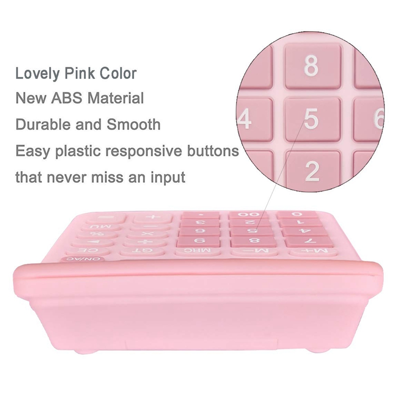 Calculators, 12-Digit Dual Power Handheld Desktop Calculator with Large LCD Display Big Sensitive Button Pink