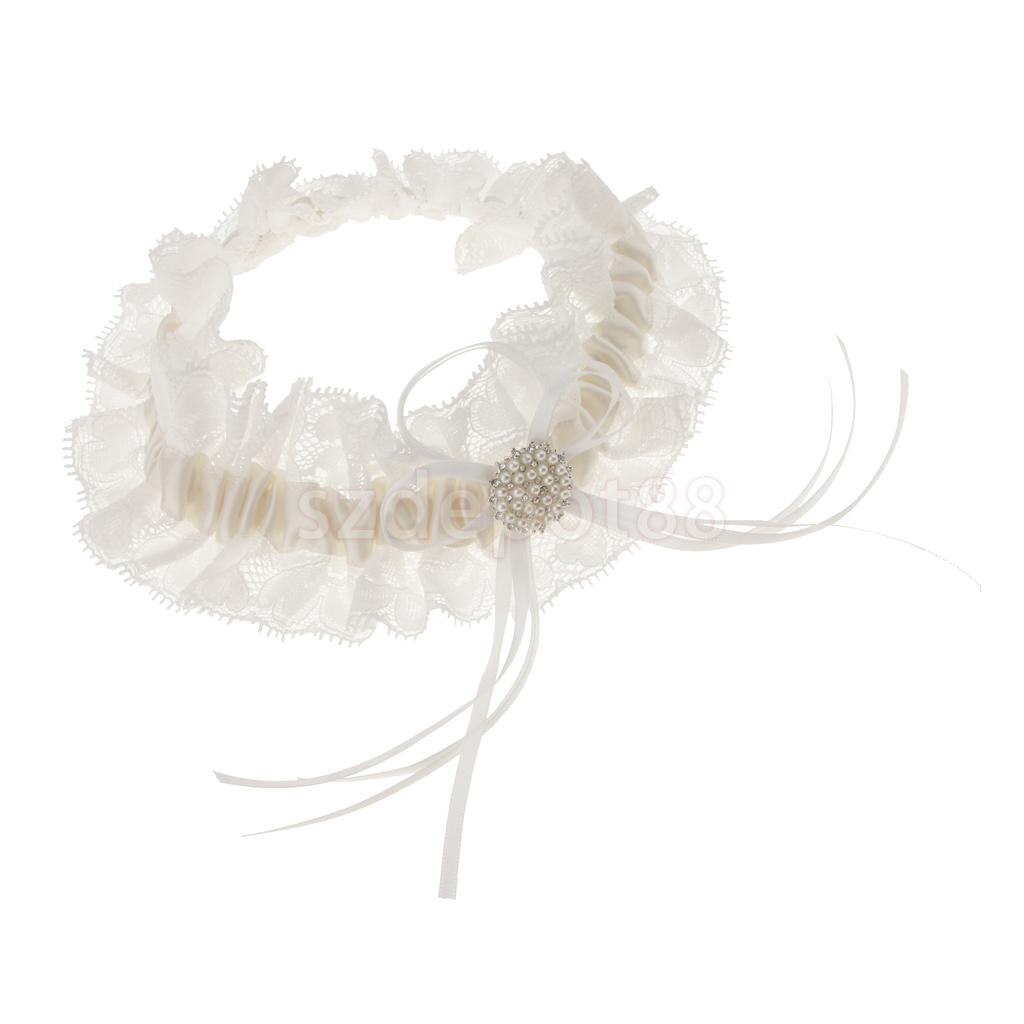 Wedding Bridal Lace Pearls Garter w/ Bowknot Trim Bride to Be Hen Night Party Theme Dress Wedding Party Favor