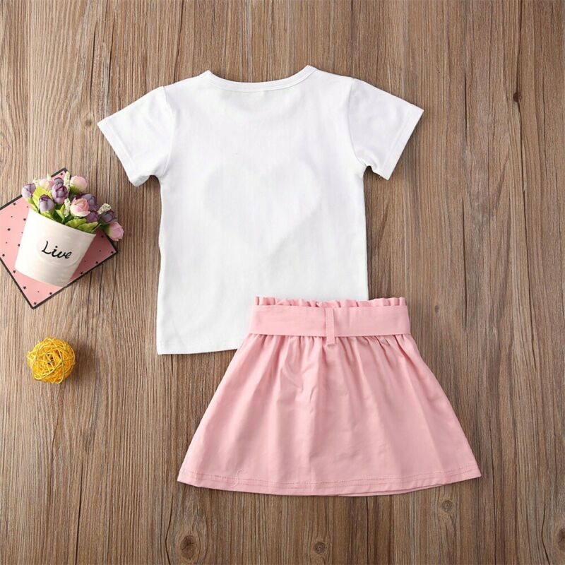 Baby Summer Clothing 1-5T Infant Kid Valentine Clothes Pearls Heart Top Shirt Skirt 2Pcs Set Outfit