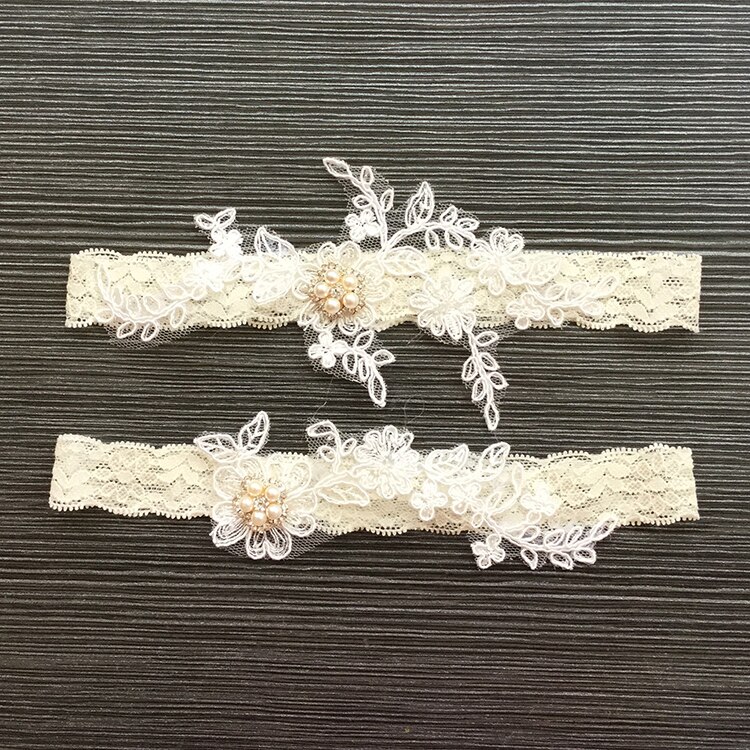 Liga de boda bordada con cuentas, conjunto de 2 piezas de Liga Sexy blanca con flores para mujer/novia, anillo de muslo, Liga de pierna nupcial
