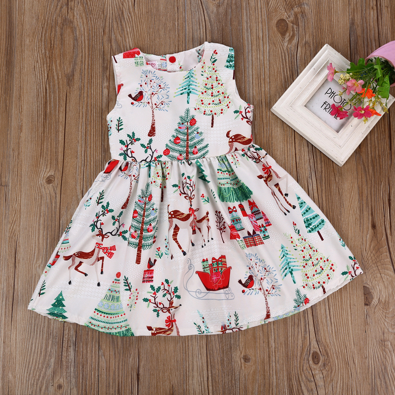 Schattige peuter babymeisje kerst cartoon hert mouwloze feestjurk kleding 2-6t kerstmis babymeisje cartoon jurk: 2t