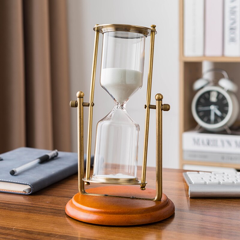 Luxury Retro Metal Time Hourglass Pendulum Timer Sand Nordic Home Decoration Wooden Hour Glass Clock Office Bookshelf Decor