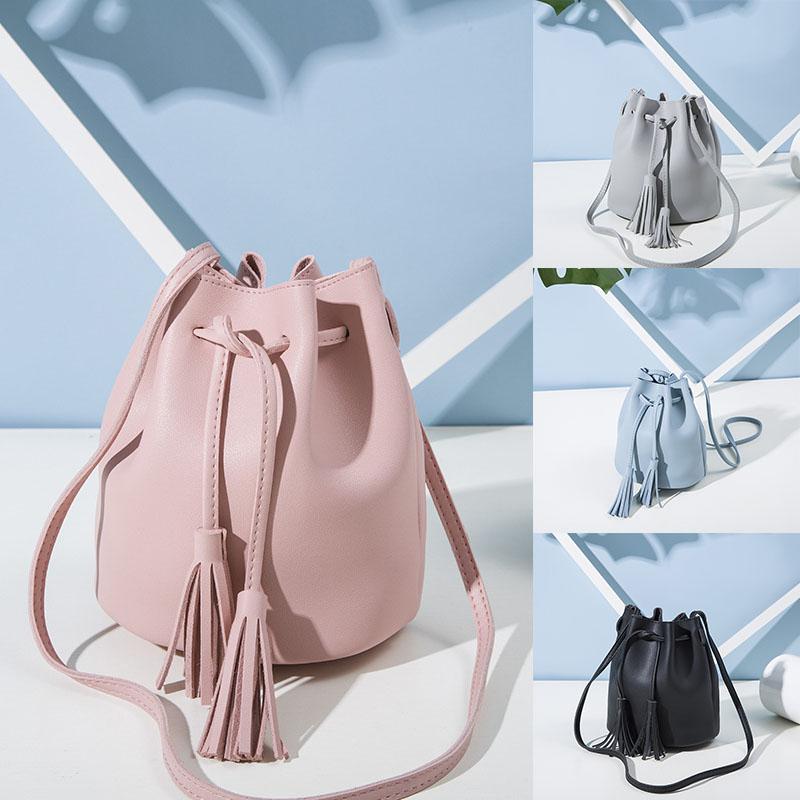 Frauen umhängetasche Allgleiches Einfarbig Vintage Quaste Kordelzug Eimer Schulter Tasche leder umhängetaschen