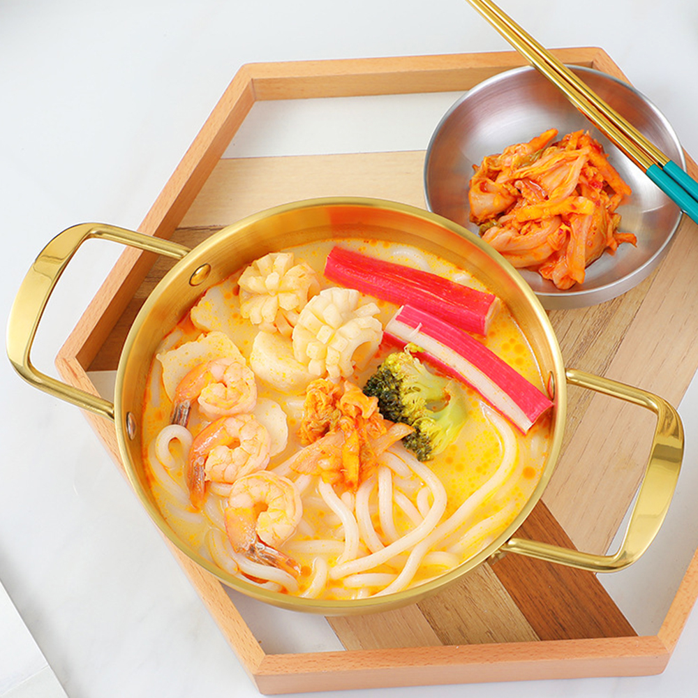 Golden Noodle Pot Korean Ramen Noodles Pot Thick Stainless Steel Soup Pot With Lid Noodles Egg Soup Kitchen Tools Mini Pot