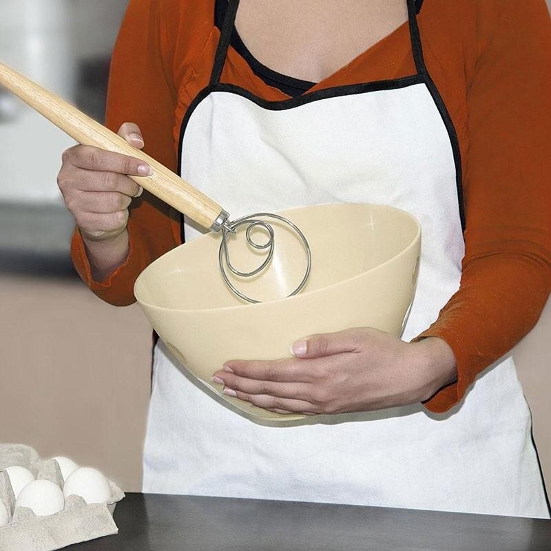 Rostfritt stål dansk deg vispa gör-det-själv bröddeg kök ekverktyg danskt bakhandtag visp prylar träpinnetillbehör