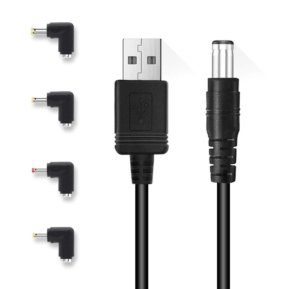 USB Typ-A Stecker auf 5,5mm x 2,1mm Fass 5 V DC Energie Kabel mit 4 Anschlüsse kompatibel mit Laptop, Router und Mehr 5 V Geräte