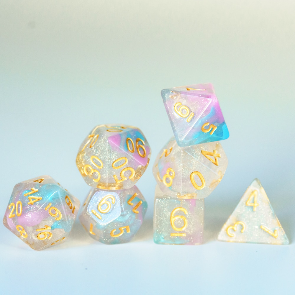 7 Teile/satz DND Würfel Rosa/cyan Lila/Blau Strudel D & D Würfel D4 D6 D8 D10 D % D12 D20 polyedrisch Spiele Würfel einstellen für Tisch Spiele MTG RPG