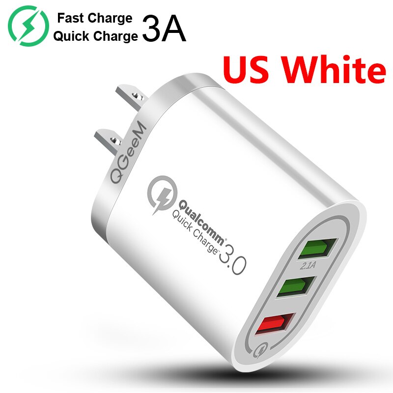 QGEEM-cargador USB 3 para iPhone, adaptador de carga rápida 3,0 para Xiaomi QC 3,0, cargador de teléfono portátil: US WHITE